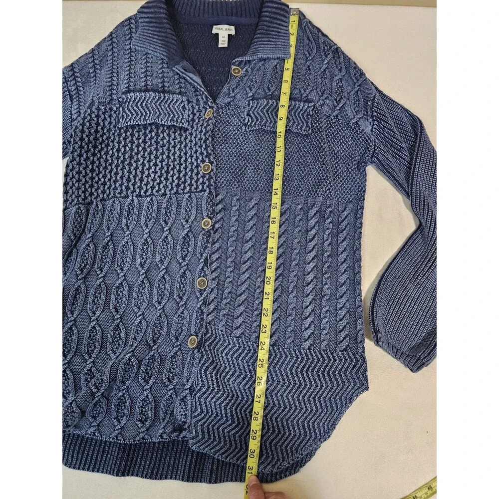 Tribal Jeans Blue 100% Cotton Cable Knit Button Front Cardigan Sweater L